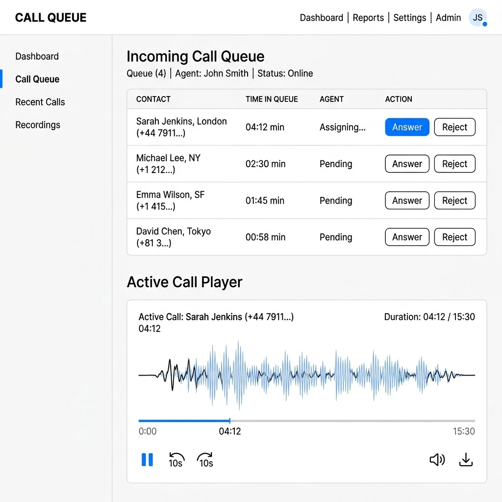 Real LobbyStack call history showing outcomes, durations, and follow-up details